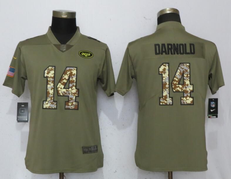 Women New York Jets #14 Darnold Olive Camo Carson Nike Salute to Service Player NFL Jerseys